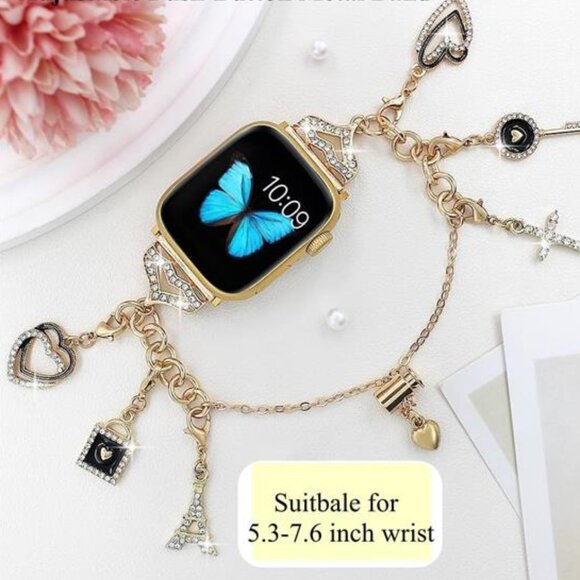 NEW Boho Stylish Apple Watch Band with Bling Charms - Picture 3 of 5